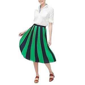 J. Crew Green and Black Pleated Midi Skirt